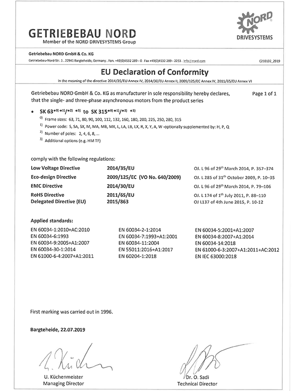 NORD 諾德電機 EU(等同CE)認證